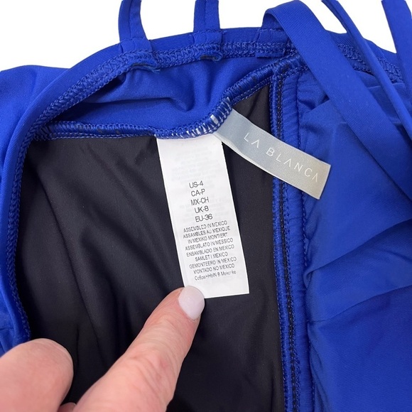 La Blanca Island Goddess Multi Strap Cross Back Blue One Piece Swimsuit Size 4 - Picture 7 of 9